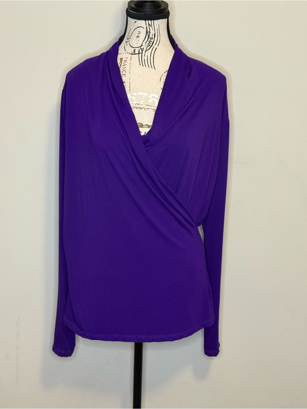 NWT - Ralph Lauren Purple Wrap-Front Long Sleeve Top - Size XL